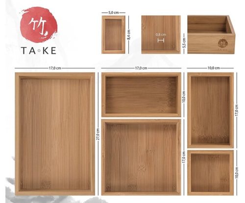 TAKE® 6-teiliges Schubladen Ordnungssystem aus 100% Natur Bambus - Schubladen Organizer Boxen in vers. Größen für Küche, Bad & Büro