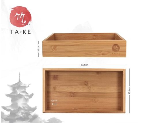 TAKE® 1-teilige Bambus Box [27x15x5.5cm] - 100% Natur Bambus Aufbewahrungsbox Holzkiste für Küche, Büro oder als Bad Organizer, Aufbewahrungsbox Bambus Kiste für mehr Ordnung