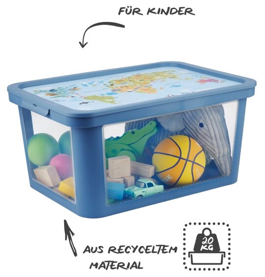 Rotho ALBRIS Box 45 l inkl. Design Deckel zum Aufbewahren von Spielzeug, transparent, aus Kunststoff, in unterschiedlichen Farben