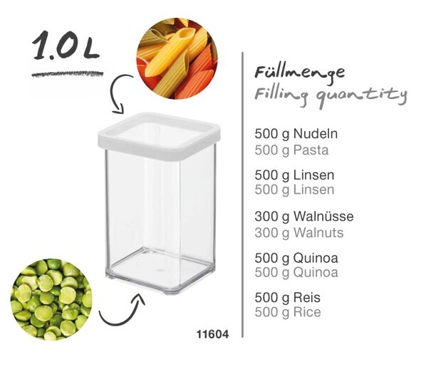 Rotho LOFT Premium Dose quadratisch 1 l Lebensmittelaufbewahrung, transparent aus Kunststoff, luftdicht, in vielen Größen