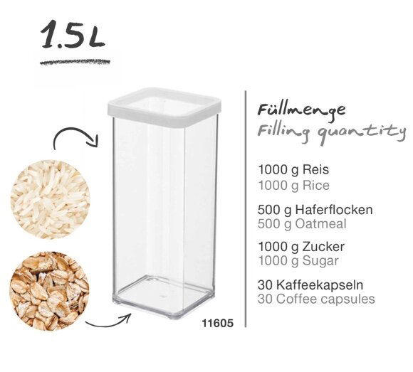 Rotho LOFT Premium Dose quadratisch 1,5 l Lebensmittelaufbewahrung, transparent aus Kunststoff, luftdicht, in vielen Größen