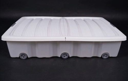 Spetebo Unterbettkommode mit Rollen - 80 x 60 x 17 cm / 60 Lit, weiß, Aufbewahrungsbox Betten Box, zum Verstauen von Kleidung, Schuhe