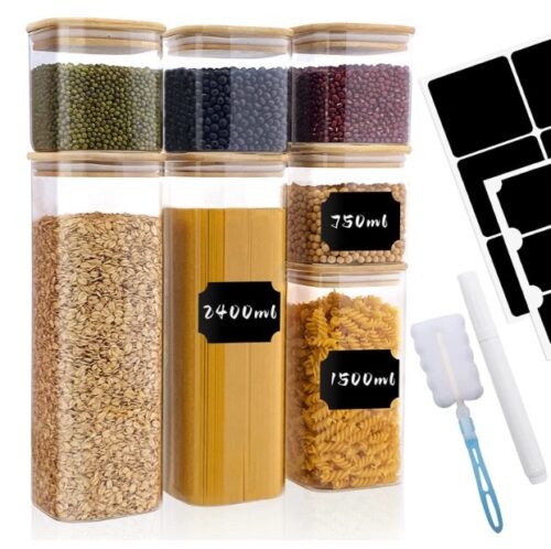 Withosent Vorratsdosen Glas 7er Set, 750ml/1500ml/2400ml Vorratsgläser mit Deckel Eckig
